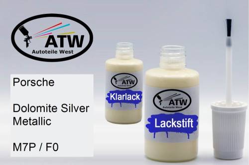 Porsche, Dolomite Silver Metallic, M7P / F0: 20ml Lackstift + 20ml Klarlack - Set, von ATW Autoteile West.